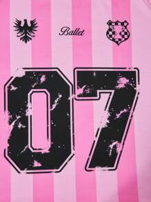 SHEIN Set de 2 piezas: Camiseta con estampado de números y letras con lazo de baloncesto para adolescente, y pantalones cargo negros con bolsillos como conjunto casual de calle