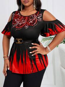 SHEIN Lady Top negro de manga hombro caído con gráfico arcoíris orgulloso para mujeres de talla grande