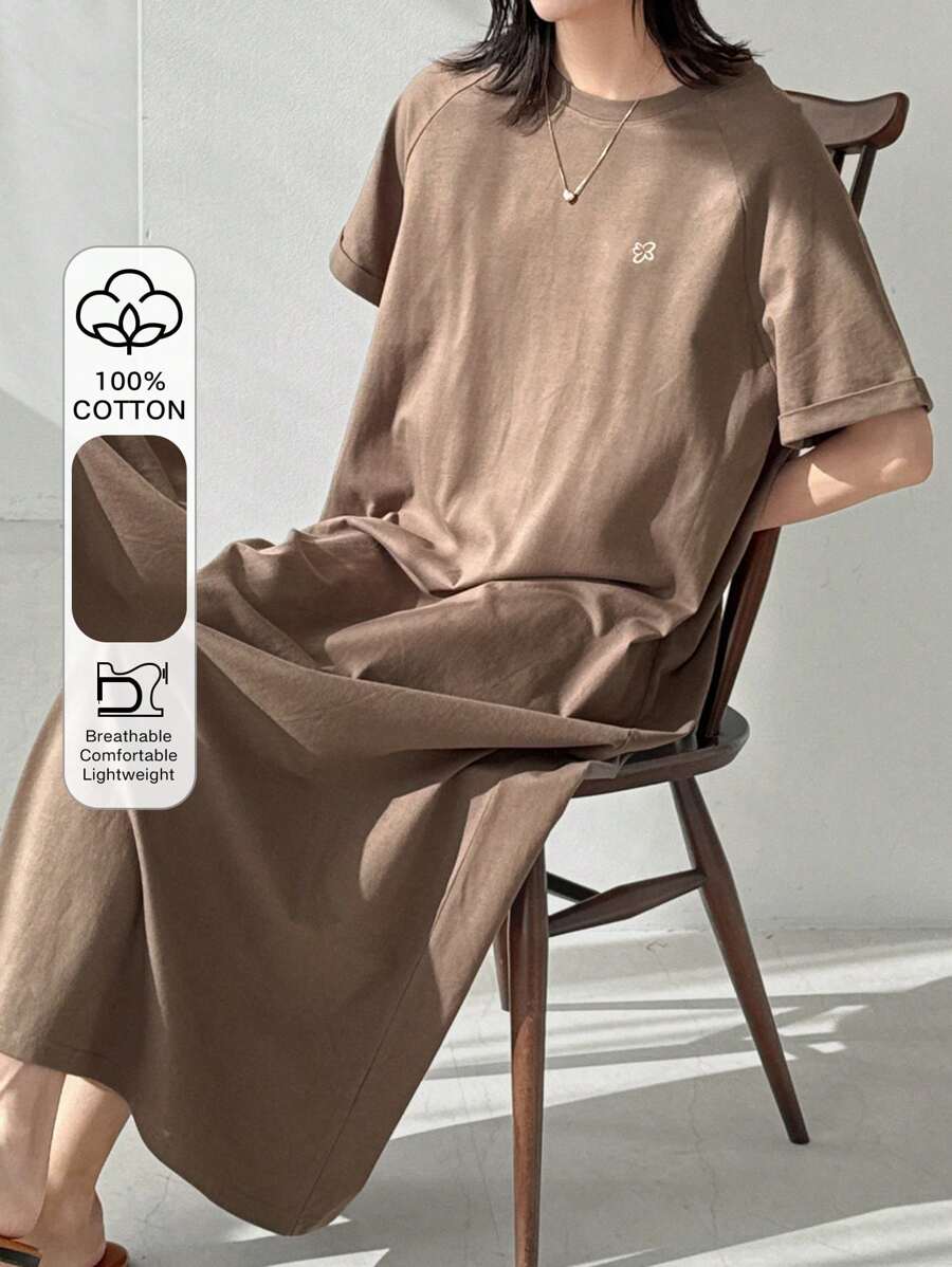 FRIFUL Women Brown Long Embroidered Graphic Print Summer Dress Sundress - Brown - View 1