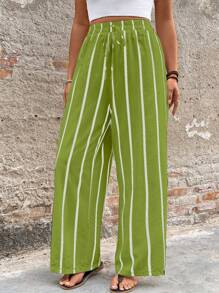 Flirla 大码休闲时尚纹理黑白条纹宽松直筒裤，百搭