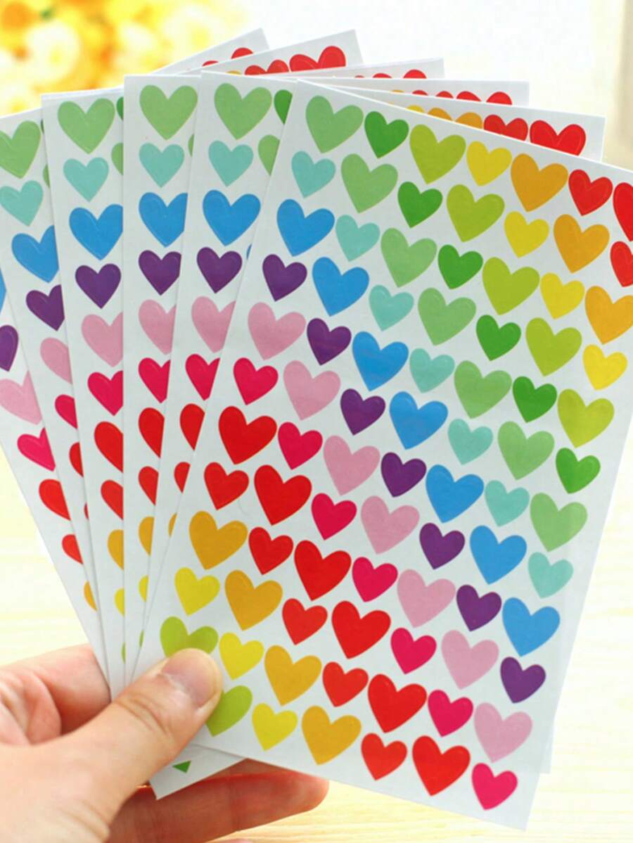 SHEIN 20 SheetsColorful Heart Shaped Stickers For Crafts & Scrapbooking, Creative Reward Stickers, Heart DIY Decorative Sticker Back To School - Multicolor - View 1