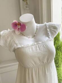 Comfortcana 女士白色梭织修身T恤，夏季时尚 - 白色 - 查看 3