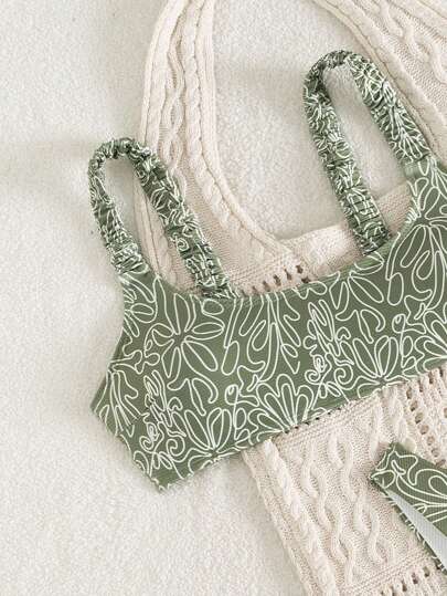 Swim Mod Conjunto de bikini sexy con estampado floral aleatorio para mujeres, para playa, resort y fiesta, moda de verano