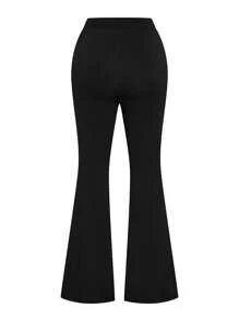 SHEIN Tall Solid Color Elastic Waistband Flared Leg Long Pants, Comfortable For Tall People - Black - View 2