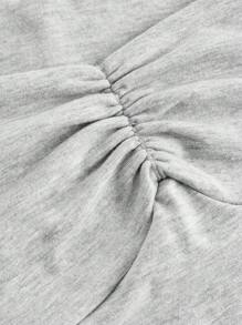 SHEIN Girls' Grey Knit Solid Color Bow Bust Ruched Cute Casual Cowl Neck Sweater