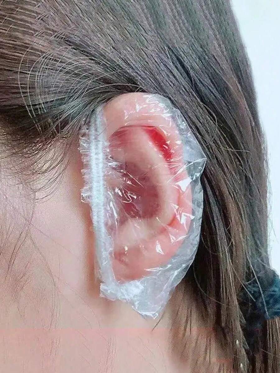 SHEIN 100个/50个一次性PE耳套，小号防水染色耳套（染色工具包随机包装） - 白色 - 查看 1