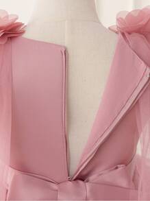 Glamorique Kids 女孩优雅多层薄纱披肩，带 3D 蝴蝶结、仿珍珠和蕾丝花边，蓬松公主裙，适合生日、婚礼、派对活动 - 藕粉色 - 查看 8