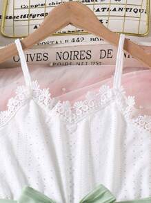 SHEIN Vintaside Kids Tween Girls' Flutter Ruffles Dress With Belt, Textured Fabric, Casual & Versatile, School, Campus, College - Mint Green - View 3