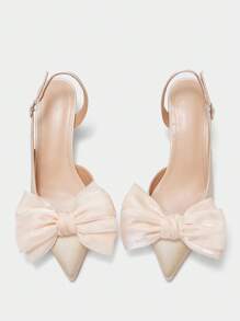 CUCCOO CURVES Sepatu hak tinggi model slingback elegan warna aprikot satin dengan ujung runcing, ukuran plus dan pas untuk semua musim. - Aprikot - View 5