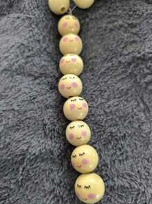 SHEIN New 20Pcs Smiling Wooden Round Expression Pine Beads For Jewelry Making DIY Creative Bracelet, Necklace Handmade Beading Craft Supplies