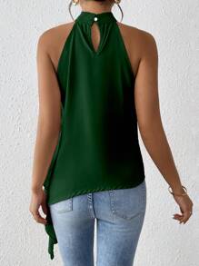 SHEIN Clasi 女士度假纯色荷叶边领口休闲衬衫 - 墨綠色 - 查看 2