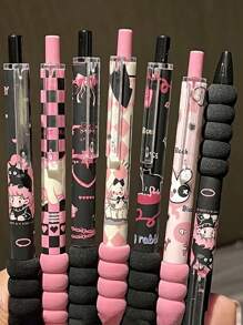 SHEIN 1pc,6pcs/Set, Sweetheart Gel Pen, Soft Pen, Ins Style, Highly Attractive ST Head, Quick Drying Brush Pen, Black Girly Pen Back To School - one-size - View 3