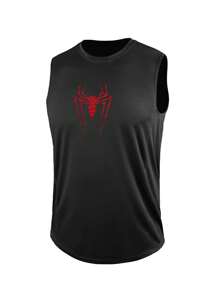 Manfinity Sport PWRUP Men's Spider Print Crew Neck Tank Top And Drawstring Waist Double Layer Shorts Sports Suit Workout Clothes Running Sets