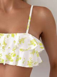 Swim Mod Women's Summer Beach Floral Print Ruffle Sexy Bikini Set - Yellow - View 5