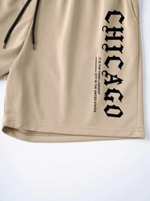 Manfinity Homme Men's Casual Slogan Print T-Shirt And Shorts Set, Summer Outfit Men Two Pieces Outfits Short Set