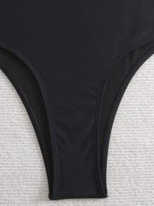 SHEIN 2pcs/Set Women's White Lace Patchwork Halter One Piece Swimwear With Tie Wrap Skirt Beachwear Set, Summer - Black - View 8