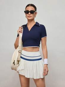 Activina Activina Camisa polo deportiva de verano casual con ribete de contraste acortada para mujeres