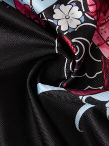 ROMWE MEN Prep Men Dragon Letter & Floral Print Loose Boxing Shorts - Multicolor - View 5