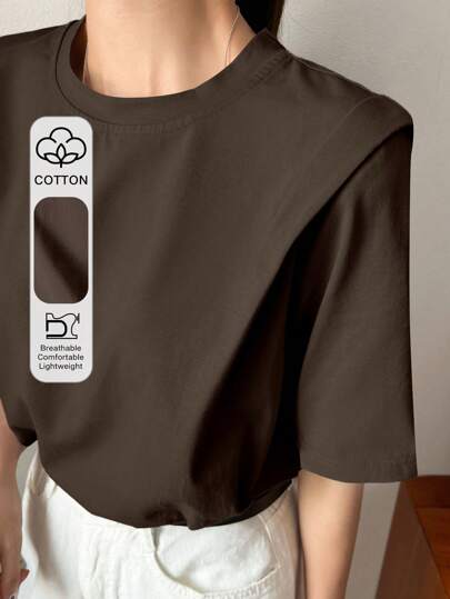 Dazy-Less Damska luźna plisowana luźna jednokolorowa koszulka z krótkim rękawem Lato, biznesowa codzienna damska