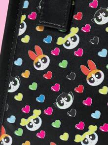 THE POWERPUFF GIRLS X SHEIN حقيبة يد وحقيبة كتف مع طبعات الزهور والفقاعات والزنبق للسيدات والأطفال
