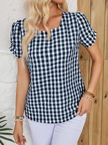EMERY ROSE Women's Summer Plaid Short-Sleeved Shirt
