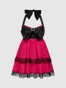 ROMWE Kawaii Y2K Harajuku Style Oversized Ruffle Hem Bow Mini Dress For Women