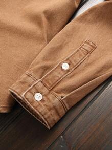 Manfinity Homme 男士长袖单排扣休闲口袋牛仔衬衫 - 棕色 - 查看 5