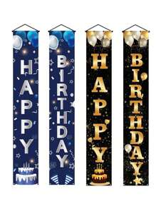 1套华丽的生日快乐旗帜横幅，圣诞节 - 藍色 - 查看 1