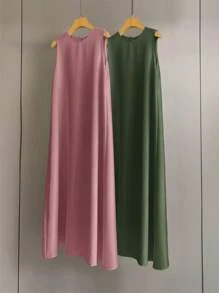 Al Najma Damen Lässig Einfarbiges Ärmelloses Arabisches Kleid - Verschiedenfarbig - Übersicht 3