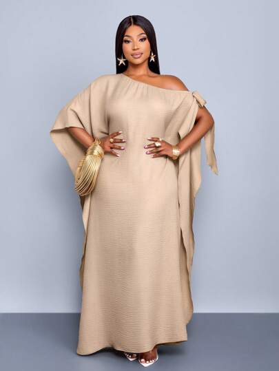 SOLERSUN Vestido largo de verano y primavera holgado y casual con cuello y puños descubiertos en color liso para mujer de talla grande