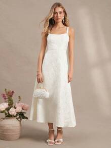 SHEIN Clasi Hochwertiges langes Tragerkleid für Damen, Kleid mit französischer Taille und Puffärmeln, elegant für Partys und Abendkleider im Sommer - Rot - Übersicht 5