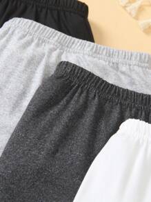 SHEIN Playful Pals 4 件套男婴纯色简约无脚连体裤套装，适合运动、家居和休闲穿着，春秋季 - 彩色 - 查看 5