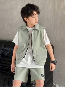 SHEIN Buy 2 Get 1 Free 3 Packs Tween Boy Casual Sports College Street Loose Workwear Vest And Basic T-Shirt And Shorts Cost-Effective Multi-Piece Suit Suitable For Kids Outfits Toddler Boy Clothes Back To School Boys Set Suitable For Birthday Parties, Evening Parties, Performances, Weddings, Baptisms, Opening Ceremonies Daily Suitable For Daily Use Suitable For School Suitable For Travel Suitable For Sports Suitable For Spring And Summer Seasons