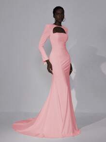 Elitara Elegant Tube Bell Sleeve Sweetheart Backless Rhinestone Embellished Mermaid Wedding Dress, Bride - Pink - View 5