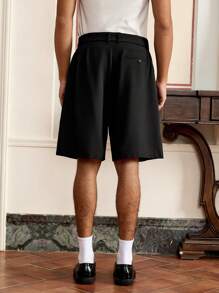 SWAVVY Men's Woven Fashion Casual Loose Solid Color Straight Leg, Black Summer Shorts Includes Belt, For Daily Summer School