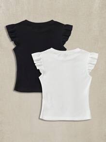 Soleia Set de 2 camisetas de manga corta, de cuello redondo y de punto acanalado, que se ajustan a la forma - outfit de verano lindo