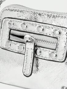 SHECARRY Women's Fashionable Personalized Street Style Edgy Y2K Versatile Mini Bag, Can Be Worn As Shoulder/Handbag/Clutch, 2000s Fashion Style Bag For Women - Bright silver - View 7