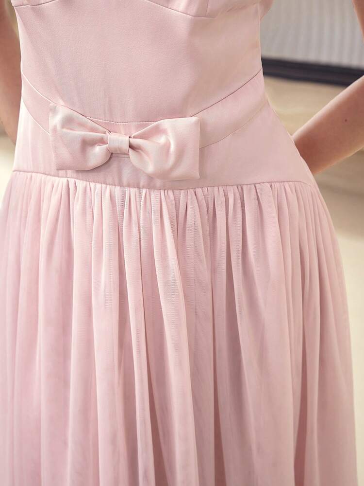 MOTF STUDIO CONTRAST MESH BOW DECOR DRESS