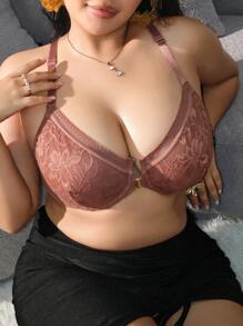 SHEIN 1pc Plus Size Women Lace Front Closure Lingerie Bra