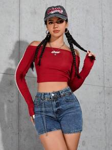 SHEIN PETITE Women's Fashionable Denim Shorts, Suitable For Summer - Blue - View 5