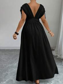 Breezaya Vestido sin mangas de talla grande para mujer de unicolor con escote en V profunda y cintura definida