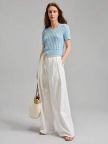 Ontre Regular Fit Short Sleeve V-Neck Knit Top, Fashionable For Summer - Blue - View 5