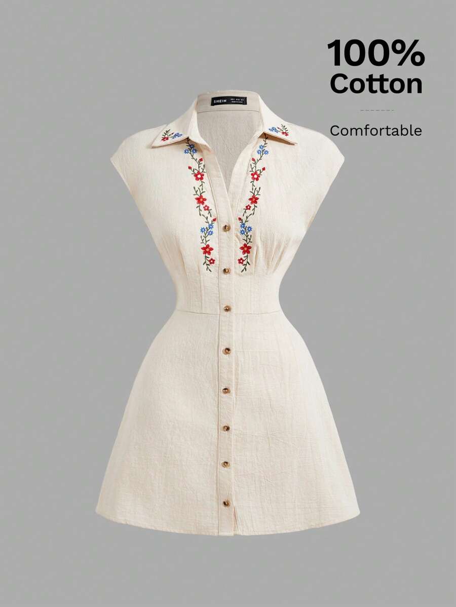 SHEIN MOD Đầm chữ A không tay họa tiết hoa retro cổ ve lật, phong cách hippie, streetwear, rave, boho, vintage, thích hợp cho hẹn hò, nhiệt đới, hở lưng, miền Tây, trang phục đi chơi, đầm nữ mùa xuân/hè, đầm dự tiệc, đầm dự tiệc trà, đầm lãng mạn, đầm đi biển, trang phục nghỉ hè, đầm nữ thường ngày. - Màu be - Xem 1