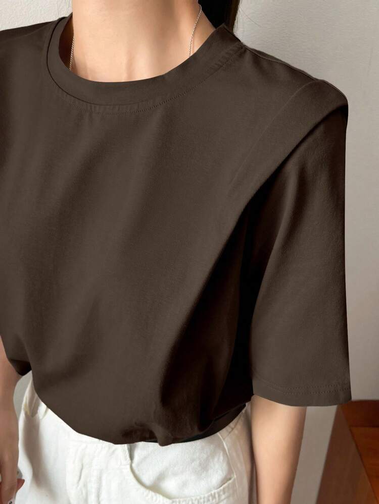 Women's Casual Pleated Loose Solid Color Short Sleeve T-Shirt Summer,Business Casual Women