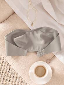 1pc Front Closure Gathering Wireless Bra, Women - Light Grey - View 4