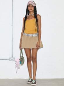 COUREZ Minifalda de tiro bajo con bolsillos traseros / Atuendos de verano para mujer / Atuendos para salir Y2K casual de calle de algodón vintage