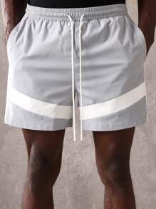 SUMWON Pantalones cortos deportivos de alto rendimiento de lujo con rayas en bloque, shorts de ejercicio de ocio de alta gama, pantalones cortos modernos para entrenamiento físico, cintura elástica, ropa deportiva de actividad física