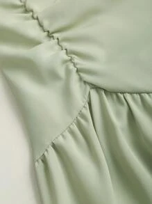 Sweetra Women's Ruched Square Neck Puff Sleeve Elegant Casual Dress, Spring/Summer - Green - View 3