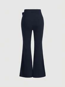 SHEIN MOD Pantalones acampanados de mujer con moño en la cintura en azul marino, casuales para el verano