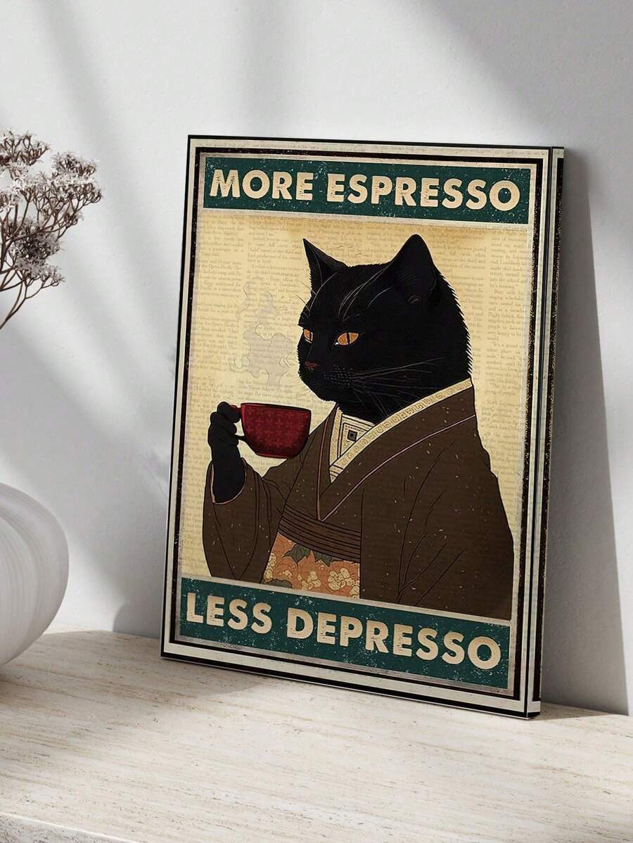 1 幅复古酒吧装饰画，创意猫咪海报帆布墙画，适用于酒吧、KTV 背景墙装饰，无框 - 彩色 - 查看 1